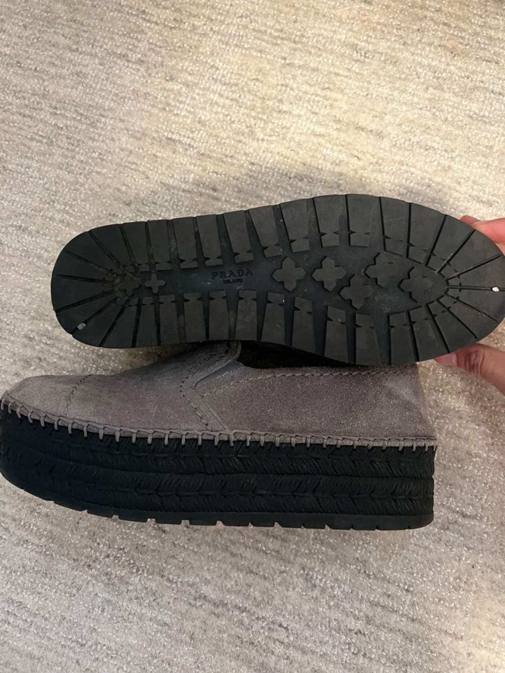 Prada Gray Suede Platform Espadrilles